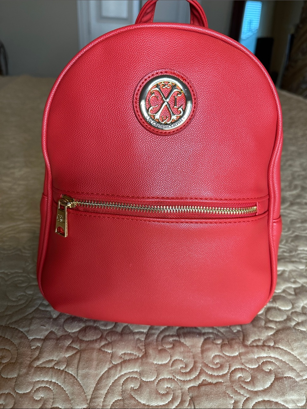 Red Mini Backpack with Gold Accent - Designer‎ Logo